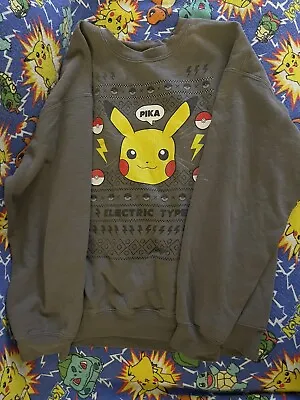 Buy Pikachu Holiday Pullover Sweatshirt Grey Women's Large Gently Used • 20.24£