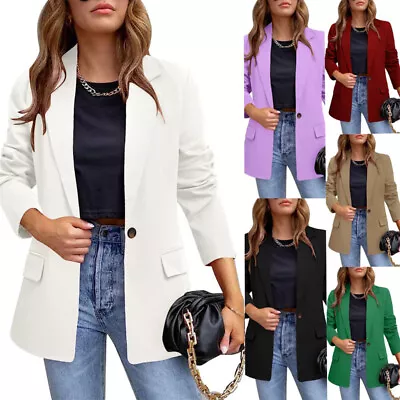 Buy Women Long Sleeve Jackets Business Blazer Ladies Open Front Work Casual Plain • 16.66£