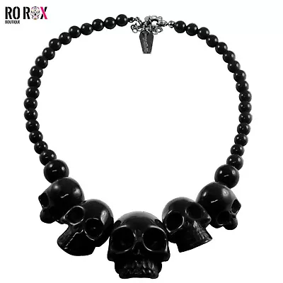 Buy Kreepsville 666 Necklace Skull Collection Black Pendant Goth Beaded Jewellery • 22.05£