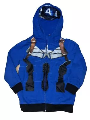 Buy Boys Marvel Captain America Zip Up Hoodie Blue Size 7 • 12.06£