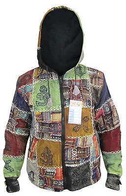 Buy Hippy Boho Peace Jacket Fleece Lined Patch Stitch Om Hippie Funky Hoodie Coat • 64.99£
