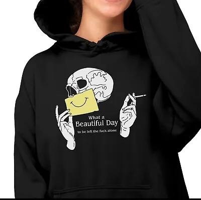 Buy What A Beautiful Day Black Hoodie Pullover - Skull Skeleton Goth Smile Explicit • 16.99£