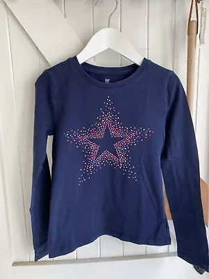 Buy Gap Kids Navy Long Sleeve T-shirt Neon Star Print Size M Age 8-9 EUC • 5£