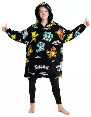 Buy Pokemon Oversized Hoodie Blanket For Kids, Pikachu Gifts For Boys (Black AOP) • 25.49£