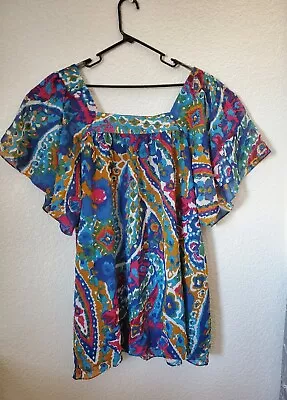 Buy Mainstreet Blues Multi Color Funky Retro Style Blouse Square Neck Size 3X Used • 13.68£