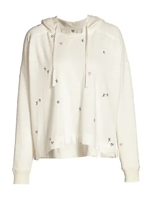 Buy Nwt! Splendid Xo Embroidered High-low Cotton Blend Hoodie In Ivory Size S • 61.42£