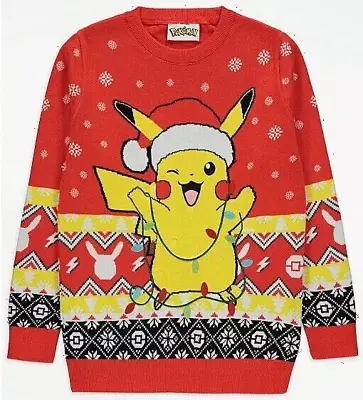 Buy Pokemon Red Jumper Christmas Xmas Pikachu Knitted School Jumper Day • 28.95£