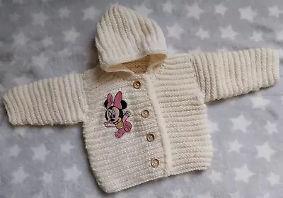 Buy Hand Knitted Baby Girl Cream Hooded Minnie Mouse Jacket Newborn • 9.99£
