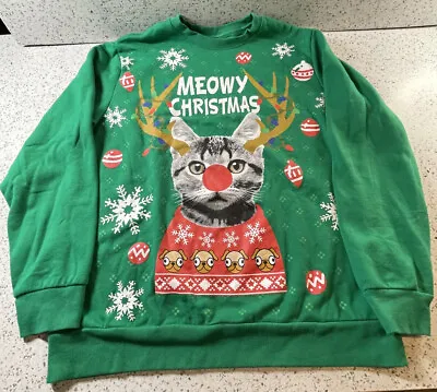Buy Holiday Time Ugly Christmas Sweater Size Large Green “Meowy Christmas” • 15.20£