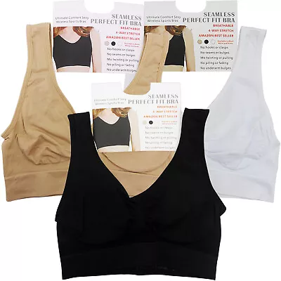 Buy Womens Ladies 4 Way Stretch Seamless Sports T Shirt Bra Crop Top Vest Underwear • 5.95£