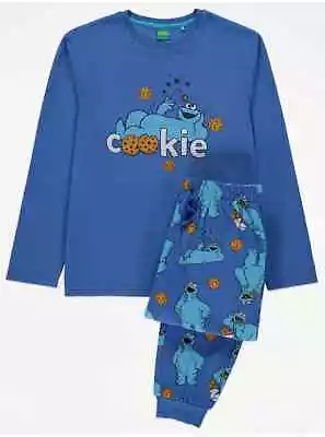 Buy Mens S-XXL Blue Sesame Street Cookie Monster Blue Fleece Pyjamas • 30£