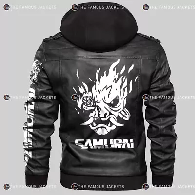 Buy Black Cyberpunk 2077 Samurai Hooded Leather Motorcycle Biker Trending Jacket • 132£