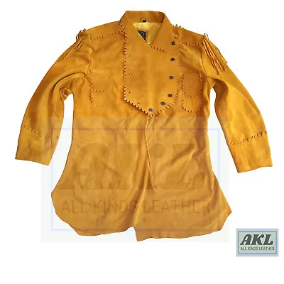 Buy Men Yellow Suede Leather Western Cowboy Jacket Fringe & Beaded • 79.99£