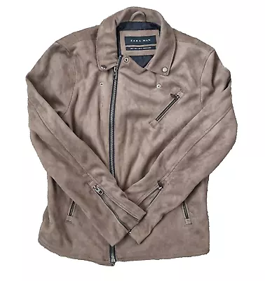 Buy Zara Man  Faux Suede Bomber Jacket Size Small Light Brown Lined • 24.80£