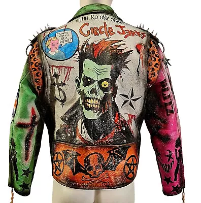 Buy Vintage Leather Spiked Hand Painted Patches Zombie Punk Rock Jacket  All Sizes • 249£