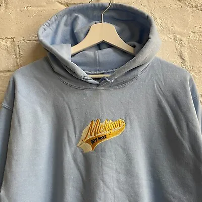 Buy Actual Fact Michigan Boy Boat Embroidered Sky Blue Hoodie Hooded Sweatshirt • 35£