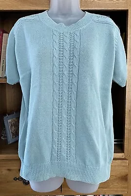 Buy Ladies Cable 100% Cotton Knit Jumper Top Size 14 Pale Green Short Sleeve • 7.99£