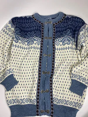 Buy Women’s Dale Of Norway Ice Blue Snowflake Nordic Wool Cardigan Sweater •L *EUC • 78.73£