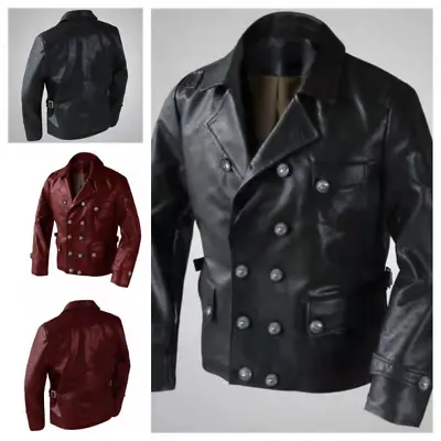 Buy Men's PU Leather Coat Thin Jacket Button Slim Biker Motorcycle Jacket Outwear • 48.01£