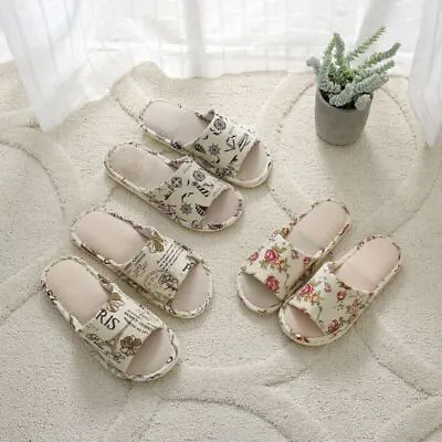 Buy Women Men Anti-slip Cotton Linen Shoes Home Indoor Open Toe Flat Slippers Soft • 6.99£