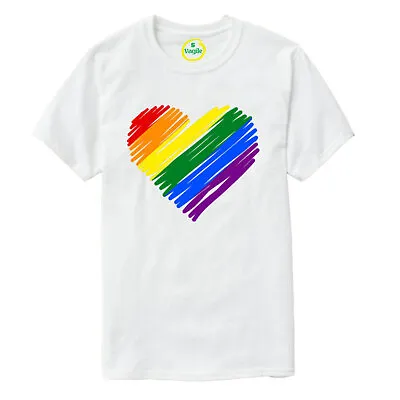 Buy Love Rainbow Heart Print T Shirt Tee Top LGBT Gay Pride Mens Womens Kids • 7.99£