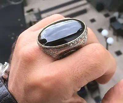 Buy 925 Sterling Silver Mens Ring Big Heavy Statement Jewelry Black Onyx Handmade • 168.90£