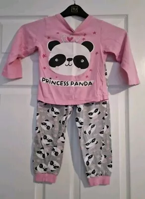 Buy Kids Pink & Grey Princess Panda PJ Set Size Age 5-6 Years • 0.99£