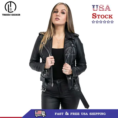 Buy Womens PERFECTO Leather Jacket Black BRANDO Real Top Grain Hide Biker PUNK MOTO • 163.32£