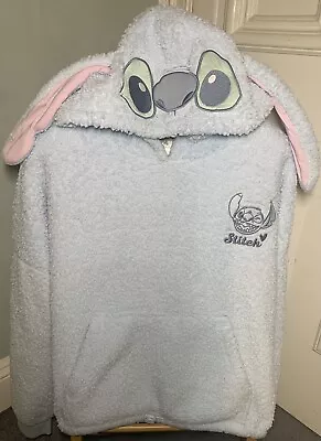 Buy Used Disney Store Fluffy Blue Stitch Hoodie Size Large Lounge Elastic Pull Tie • 7.99£