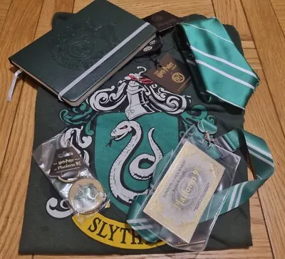 Buy Harry Potter Slytherin Bundle T-Shirt Top Tie Notebook Lanyard Keyring New 9 3/4 • 33.99£