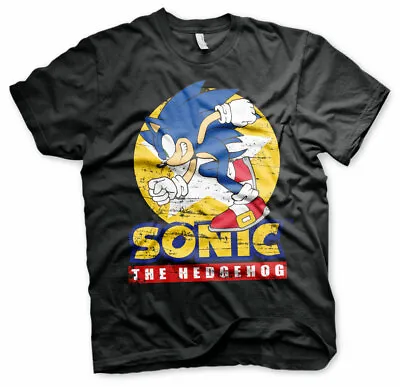 Buy Official Sega Sonic The Hedgehog Spinning Distressed Print Black T-shirt • 16.99£