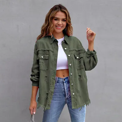 Buy Womens Denim Jackets | Casual Loose Jeans Jacket Coat Ladies Long Sleeve Outwea • 18.99£