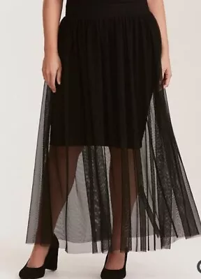Buy Torrid Size 0 (Or 1) Mesh Illusions Maxi Skirt Black Sheer Elastic Waist Goth • 24.63£