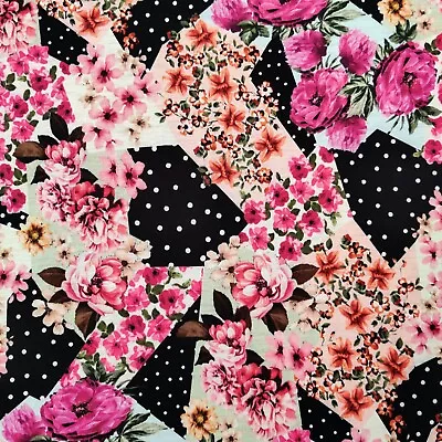 Buy Abstract Polka Dots Floral Thin Soft Jersey Stretch Spun Polyester Fabric FS559 • 7.10£