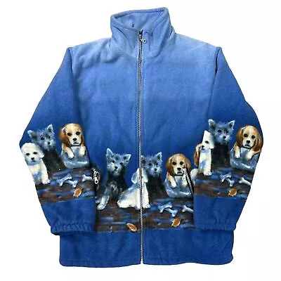 Buy Vintage Wildlife Dog Fleece Jacket All Over Print Retro 90s Blue Mens Large • 39.99£