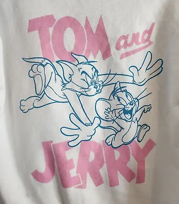 Buy Tom & Jerry Hoodie White Cat & Mouse Cartoon Nostalgic Women Small Double Sided • 20.79£
