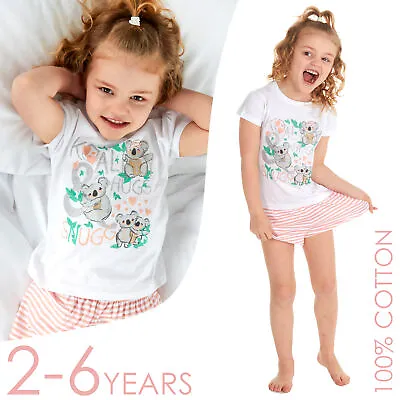 Buy Kids Girls Short Sleeve Pyjamas Set 100% Cotton Koala Age 2-3 3-4 4-5 5-6 Years • 4.99£