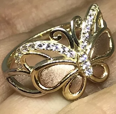 Buy GOLd BuTtErFlY Ring Solid 14k Tri Yellow White Rose Cz Gift Size 7 Ask 5 6 8 9 • 232.86£
