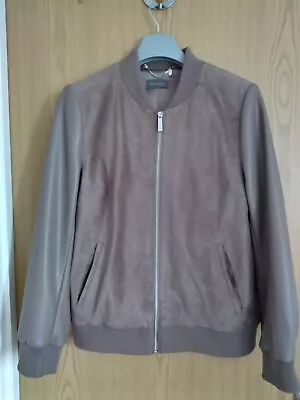 Buy Ruth Langsford, Taupe Faux Suede/faux Leather Bomber Jacket, Size 14 UK. • 25£