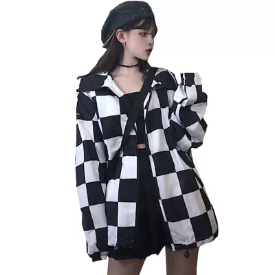 Buy Checkered Jacket Coat Windbreaker Punk Harajuku Plaid  Emo Kawaii Clothing Top • 25.86£