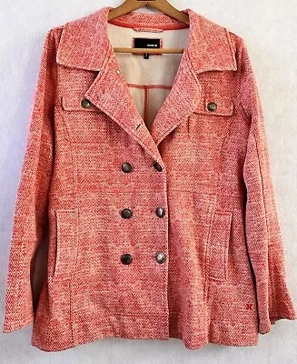 Buy Hurley Women’s Sz L Red Herringbone Button Down Pea Coat Jacket Pockets • 29.87£