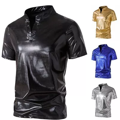 Buy Mens T-Shirt Mens T-shirt Casual Club Shiny Short Sleeve Summer T-shirt • 24.02£
