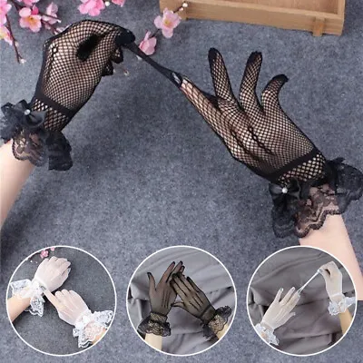 Buy Womens Fishnet Mesh Short Gloves Black Lace Bridal Evening Party Goth Burlesque • 2.87£