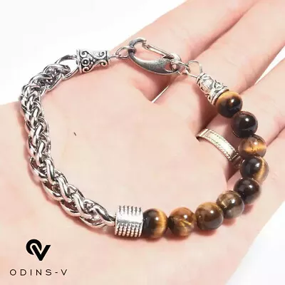 Buy Stress Relief Tigers Eye Obsidians Mens Bracelets 8mm Beads With Chain Jewelry • 3.99£