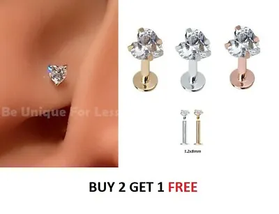 Buy Heart CZ Labret Tragus Cartilage Earring Lip Bar Stud Crystal Helix Upper 8mm CZ • 3.49£