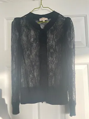 Buy Black Lace Bomber Jacket Small Sporty Dressy Transparent Going Out Coat Cuffed • 5£