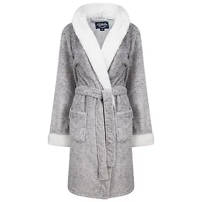 Buy Tokyo Laundry Womens Hooded Dressing Gown Grey Marl Soft Fleece House Coat • 24.99£