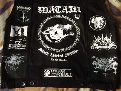 Buy Black Metal Battle Jacket Cut-Off Denim Vest Darkthrone Immortal Mayhem Behemoth • 116.66£