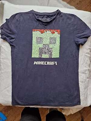Buy Next Minecraft Short Sleeved T Shirt With Sequin Design Creeper/TNT  Age 9 • 1£