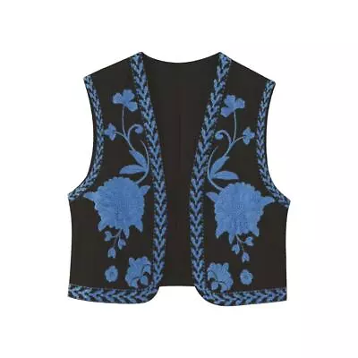 Buy Ladies Embroidery Waistcoat Boho Vintage Floral Vest Coat Short Cardigan Jacket • 13.99£